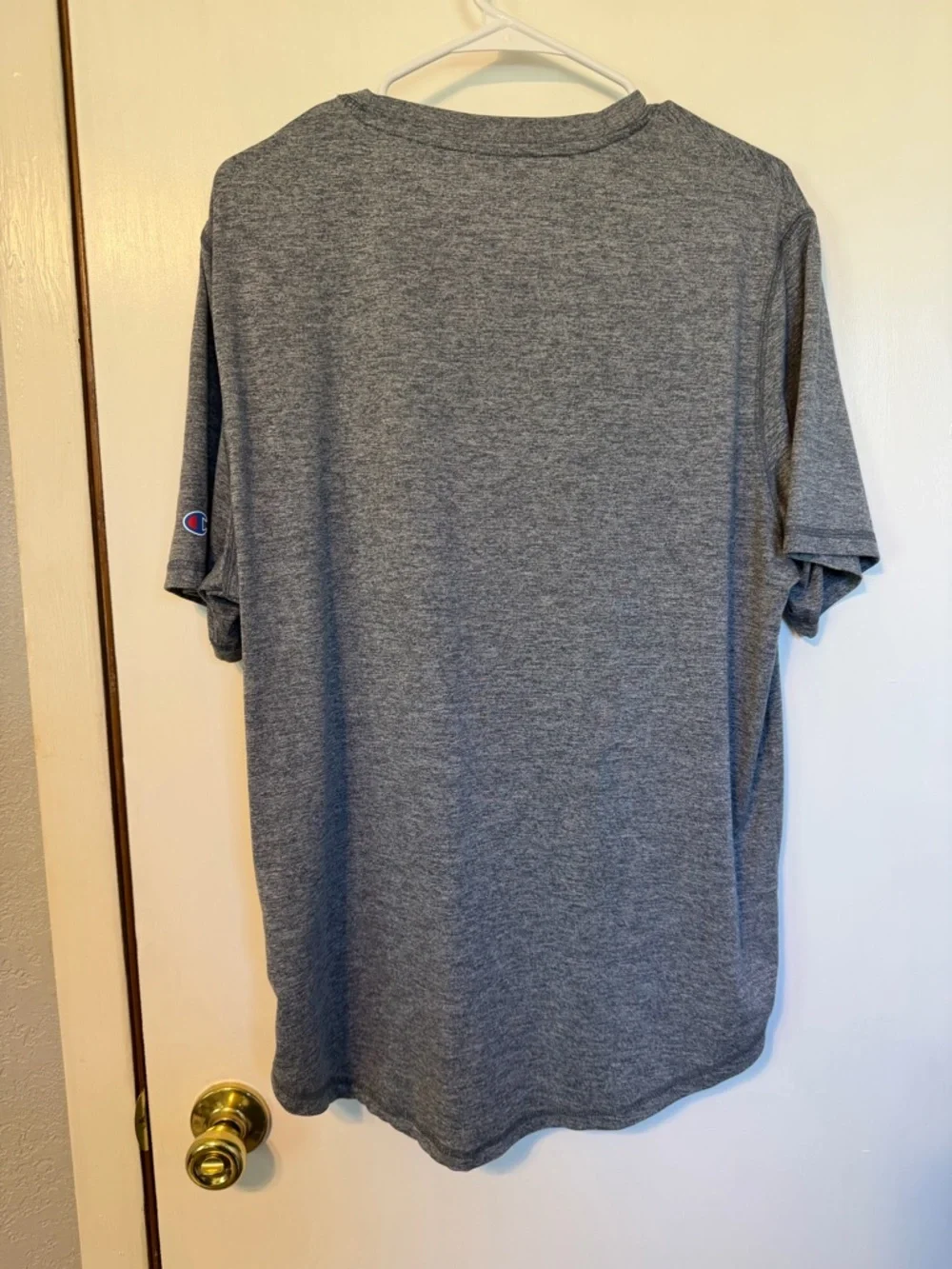 Champion Heather Gray Athletic Logo Tee with Blue & Red Marking - Picture 4 of 4
